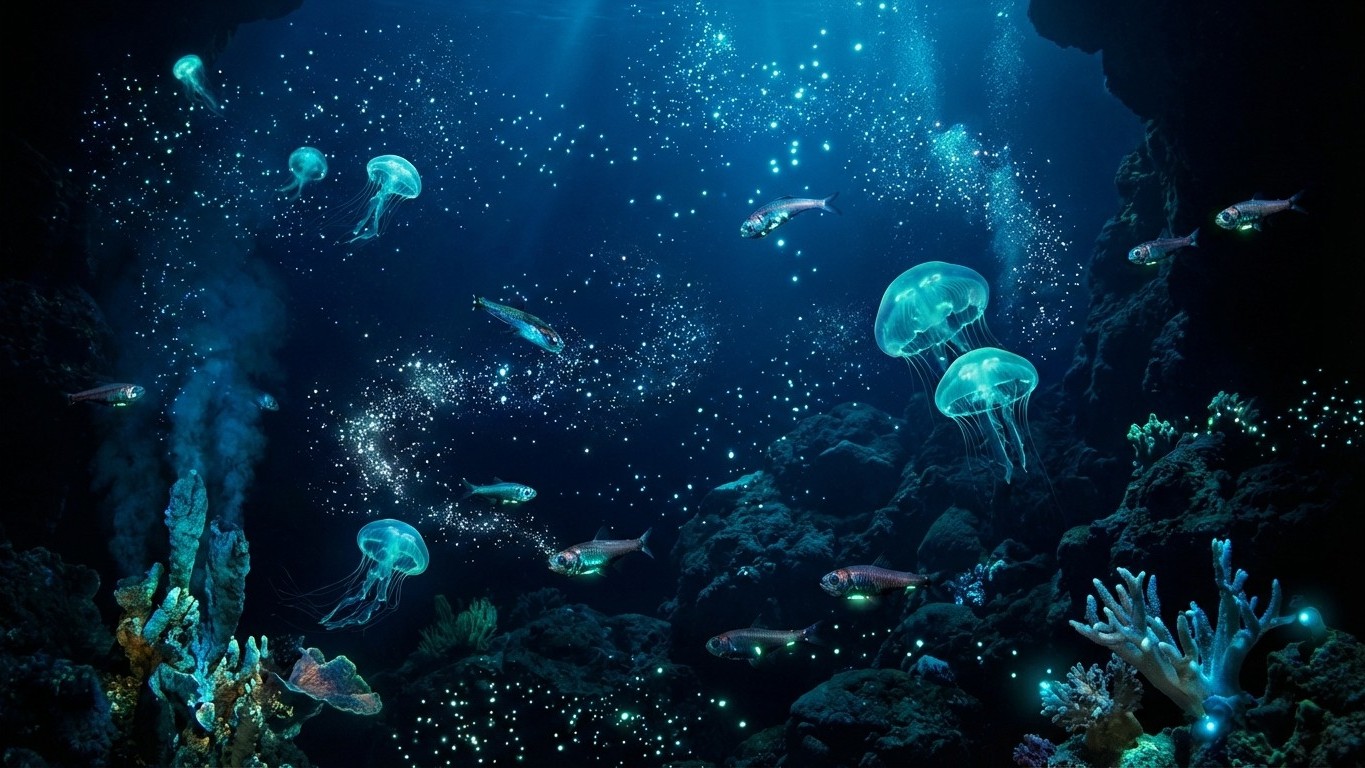 Le phénomène de bioluminescence chez certaines espèces marines et les mécanismes chimiques qui permettent aux organismes d...