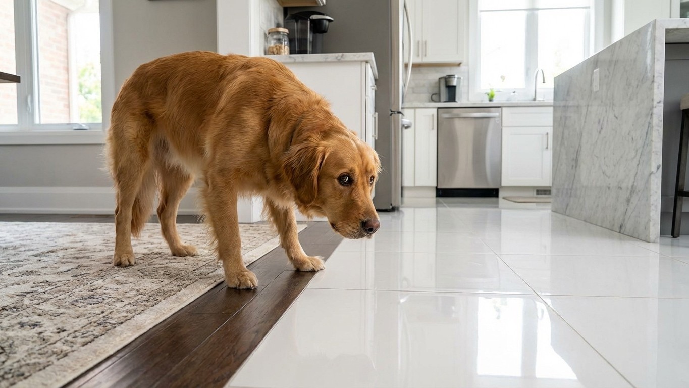 « Il se fige dès qu'on entre dans la cuisine » : ce que votre chien essaie de vous dire sur certains sols