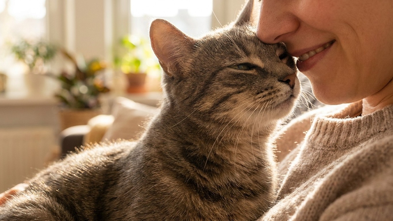 Votre chat donne des coups de tête contre votre visage et vous trouvez ça mignon : les comportementalistes y lisent un tou...
