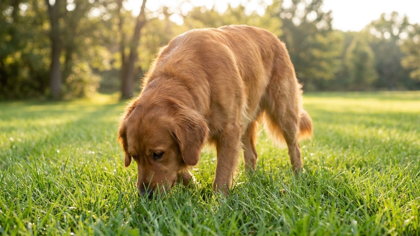 Votre chien broute frénétiquement de l'herbe en balade : ce n'est pas une purge, c'est un message